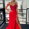 Homrain Sparkly Mermaid Long Prom Dress With Sequined Appliques | Red Prom Dresses