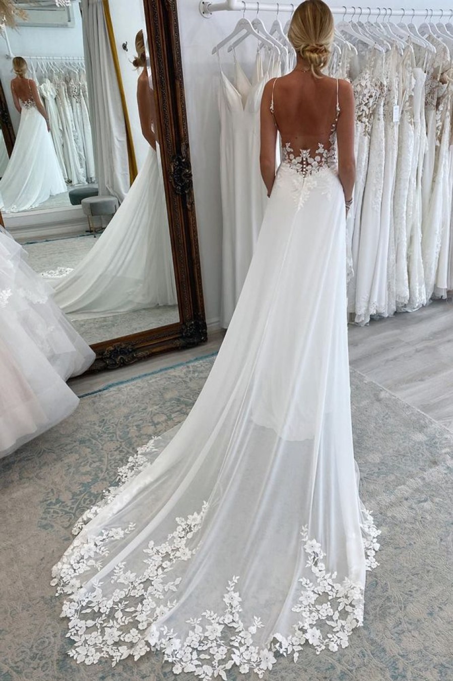 Homrain Long Chiffon Boho A-Line Wedding Dress With Lace | Lace Wedding Dresses