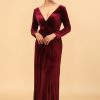 Homrain Sheath Deep V-Neck Long Sleeves Velvet Bridesmaid Dress | Bridesmaid Dresses