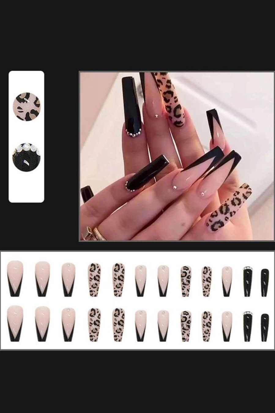 Homrain Sparkly 24 Pcs Press On Nails Leopard Long False Nail | Nails