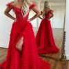 Homrain Off The Shoulder A-Line Princess Prom Dress | Red Prom Dresses