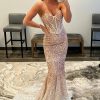 Homrain Rose Gold Sparkly Sequins Mermaid Long Prom Dress | Gold Prom Dresses