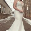 Homrain Mermaid Satin Spaghetti Straps Long Plus Size Wedding Dress With Button | Plus Size Wedding Dresses