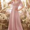 Homrain Blush Batwing Sleeves Chiffon Bridesmaid Dress | Dusty Rose Bridesmaid Dress