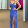 Homrain Glitter Mermaid Long Prom Dress With Slit | Blue Prom Dresses