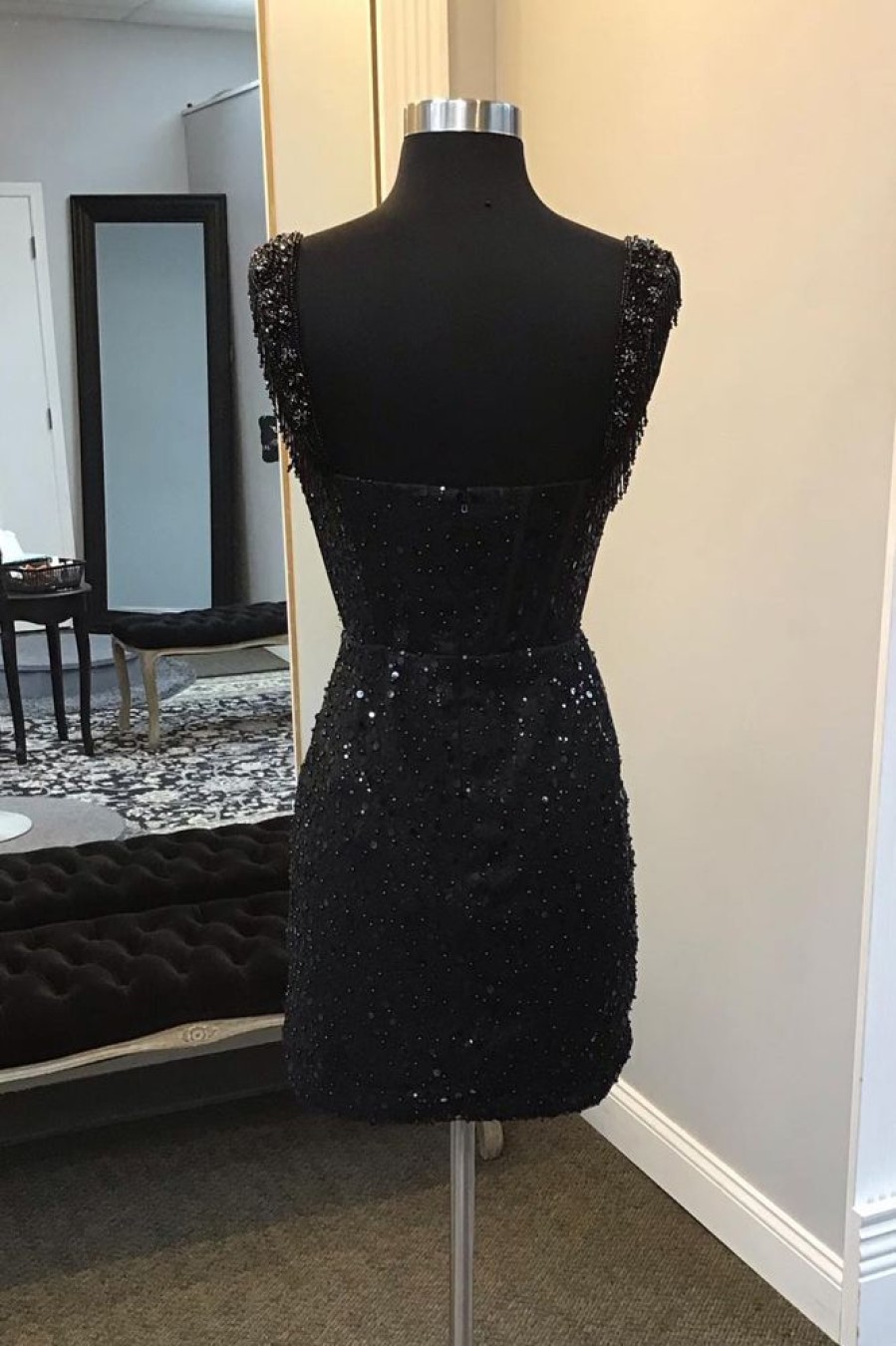 Homrain Sparkly Corset Fringed Sequin Tight Short Homecoming Dress | Black Hoco Dresses