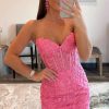 Homrain Tight Short Homecoming Dress With Appliques | Hot Pink Hoco Dresses