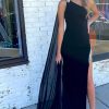 Homrain Mermaid One Shoulder Long Prom Dress With Split Front | Black Prom Dresses