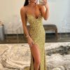 Homrain Gold Mermaid Sequin Prom Dress With Slit | Gold Prom Dresses