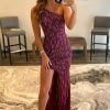 Homrain Sparkly Sequins Long Prom Dress With Slit | Purple Prom Dresses