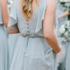 Homrain A-Line Long Chiffon Bridesmaid Dress With Ruffles | Sage Green Bridesmaid Dress