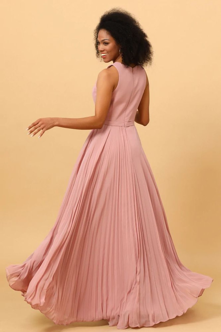 Homrain Blush Long Chiffon Pleated Bridesmaid Dress With Slit | Wedding Guest Dresses