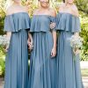 Homrain A-Line Off The Shoulder Long Chiffon Boho Bridesmaid Dress | Bridesmaid Dresses 2024