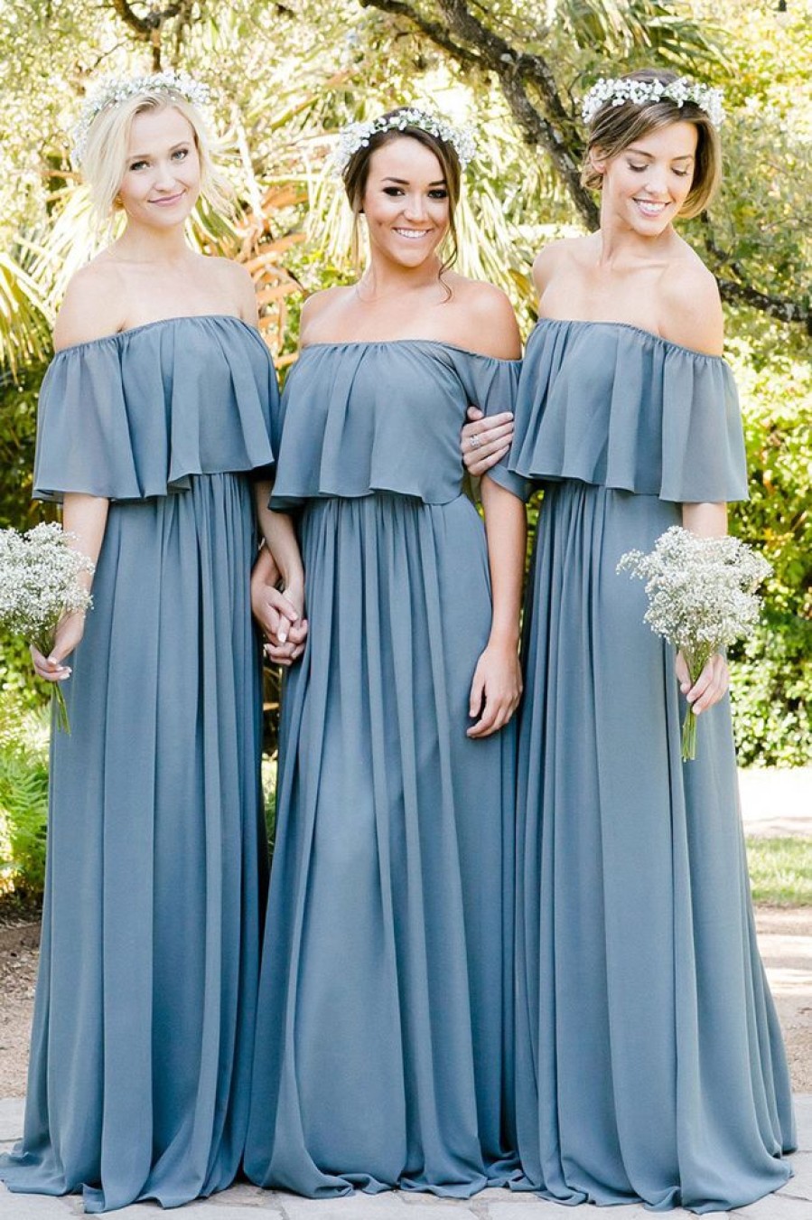 Homrain A-Line Off The Shoulder Long Chiffon Boho Bridesmaid Dress | Bridesmaid Dresses 2024