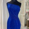 Homrain Sparkly Sequined One Shoulder Tight Short Homecoming Dress With Appliques | Blue Hoco Dresses