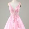 Homrain Glitter Cute Homecoming Dress With Appliques | Pink Hoco Dresses