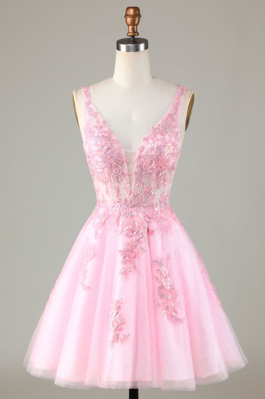 Homrain Glitter Cute Homecoming Dress With Appliques | Pink Hoco Dresses