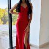 Homrain Mermaid Spaghetti Straps Long Corset Prom Dress With Slit | Red Prom Dresses