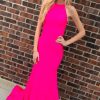 Homrain Halter Keyhole Mermaid Long Prom Dress | Hot Pink Prom Dresses