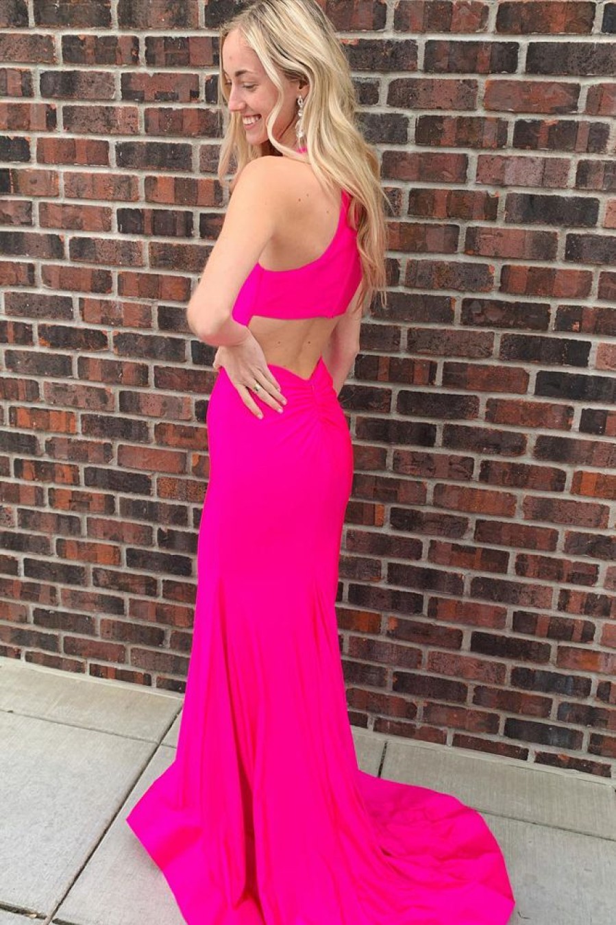 Homrain Halter Keyhole Mermaid Long Prom Dress | Hot Pink Prom Dresses