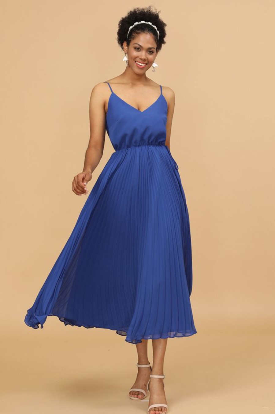 Homrain A Line Spaghetti Straps Tea Length Bridesmaid Dress | Bridesmaid Dresses