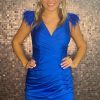 Homrain V-Neck Tight Short Hoco Dress With Feathers | Blue Hoco Dresses