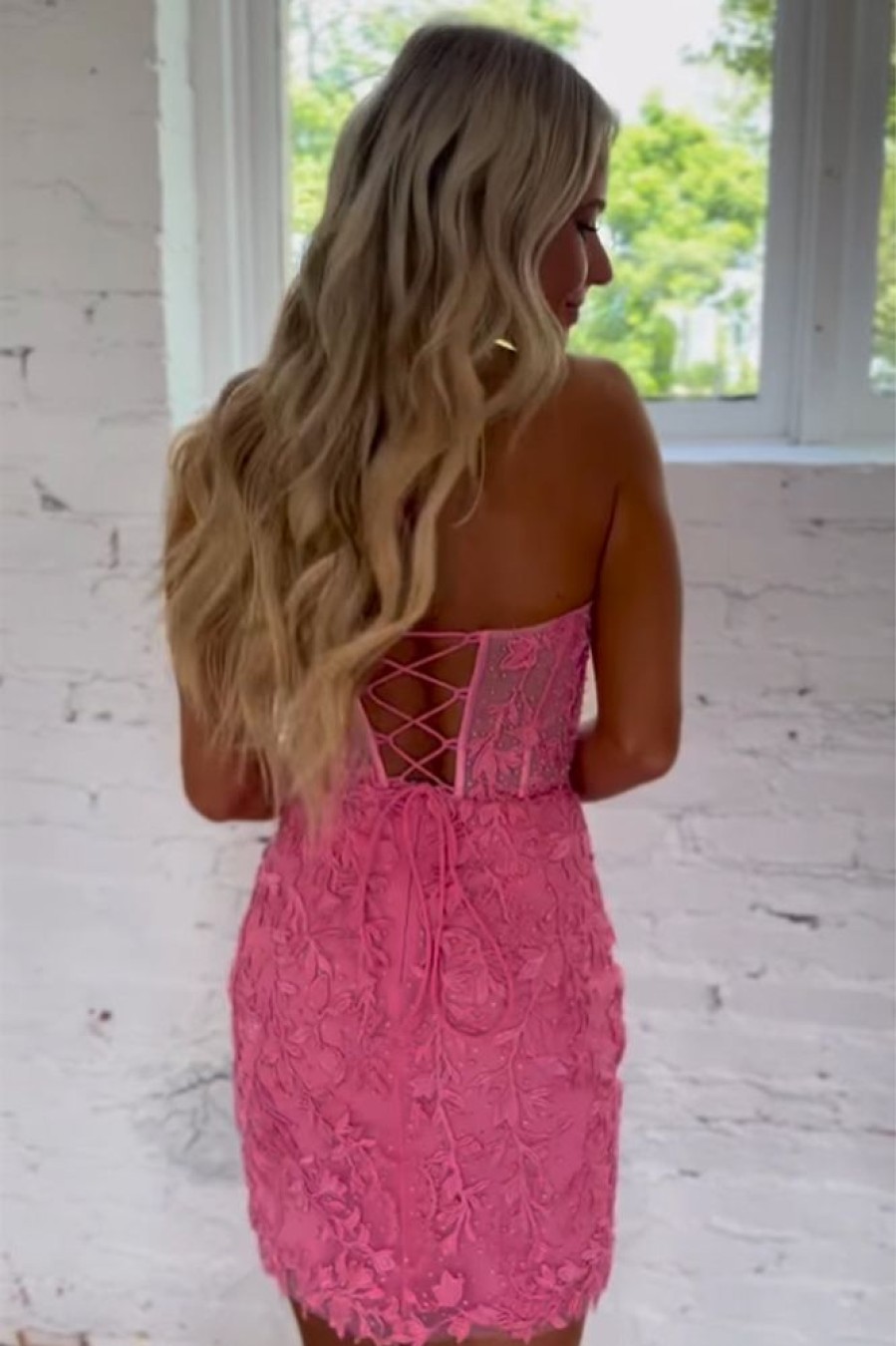 Homrain Corset Lace Sweetheart Asymmetrical Tight Short Homecoming Dress | Pink Hoco Dresses