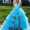 Homrain A-Line High Low Strapless Homecoming Dress With Ruffles | Hot Pink Prom Dresses