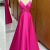 Homrain A Line Long Prom Dress | Hot Pink Prom Dresses