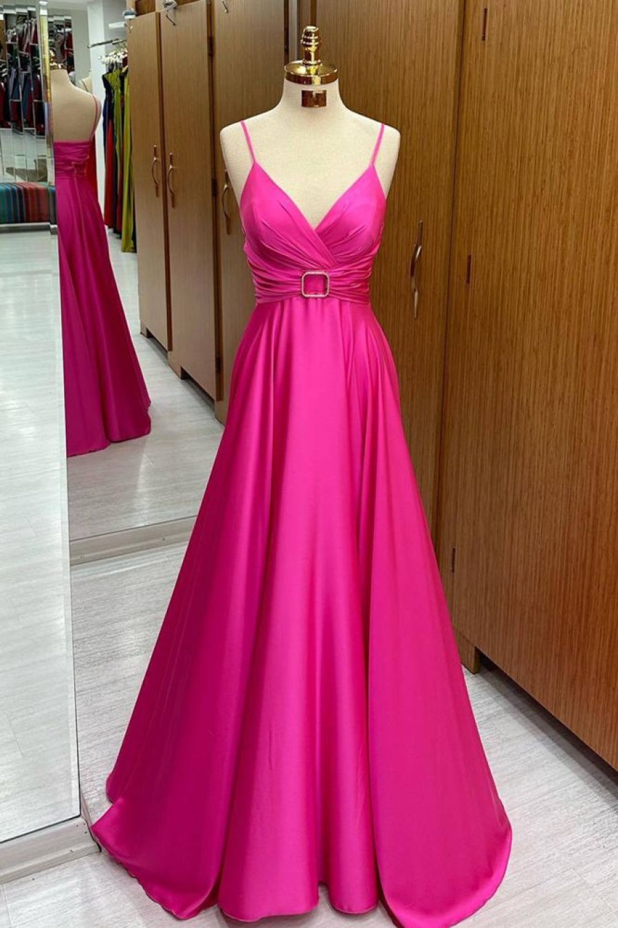 Homrain A Line Long Prom Dress | Hot Pink Prom Dresses