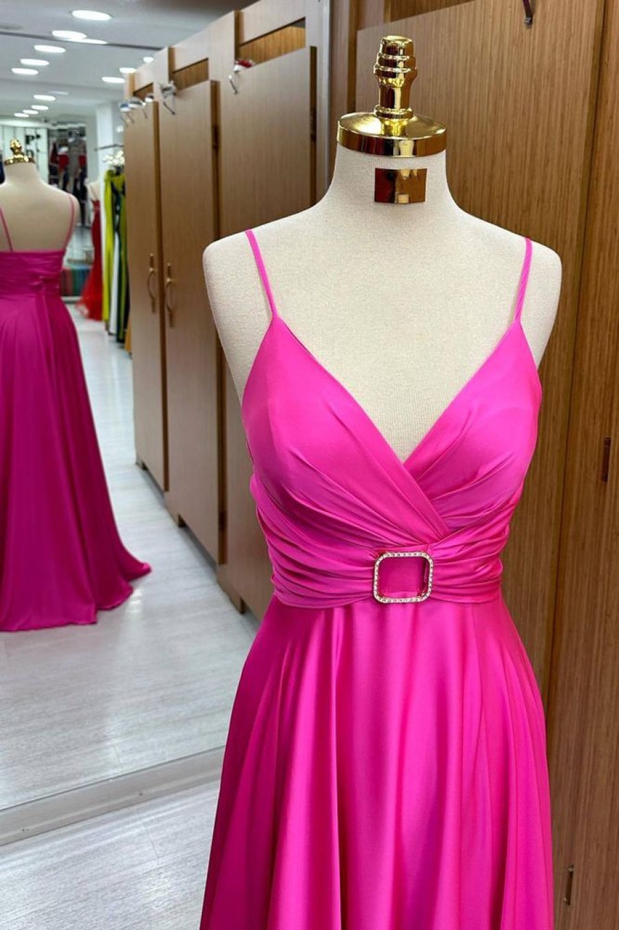 Homrain A Line Long Prom Dress | Hot Pink Prom Dresses