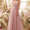 Homrain Blush V Neck Long Chiffon Bridesmaid Dress | Boho Bridesmaid Dresses