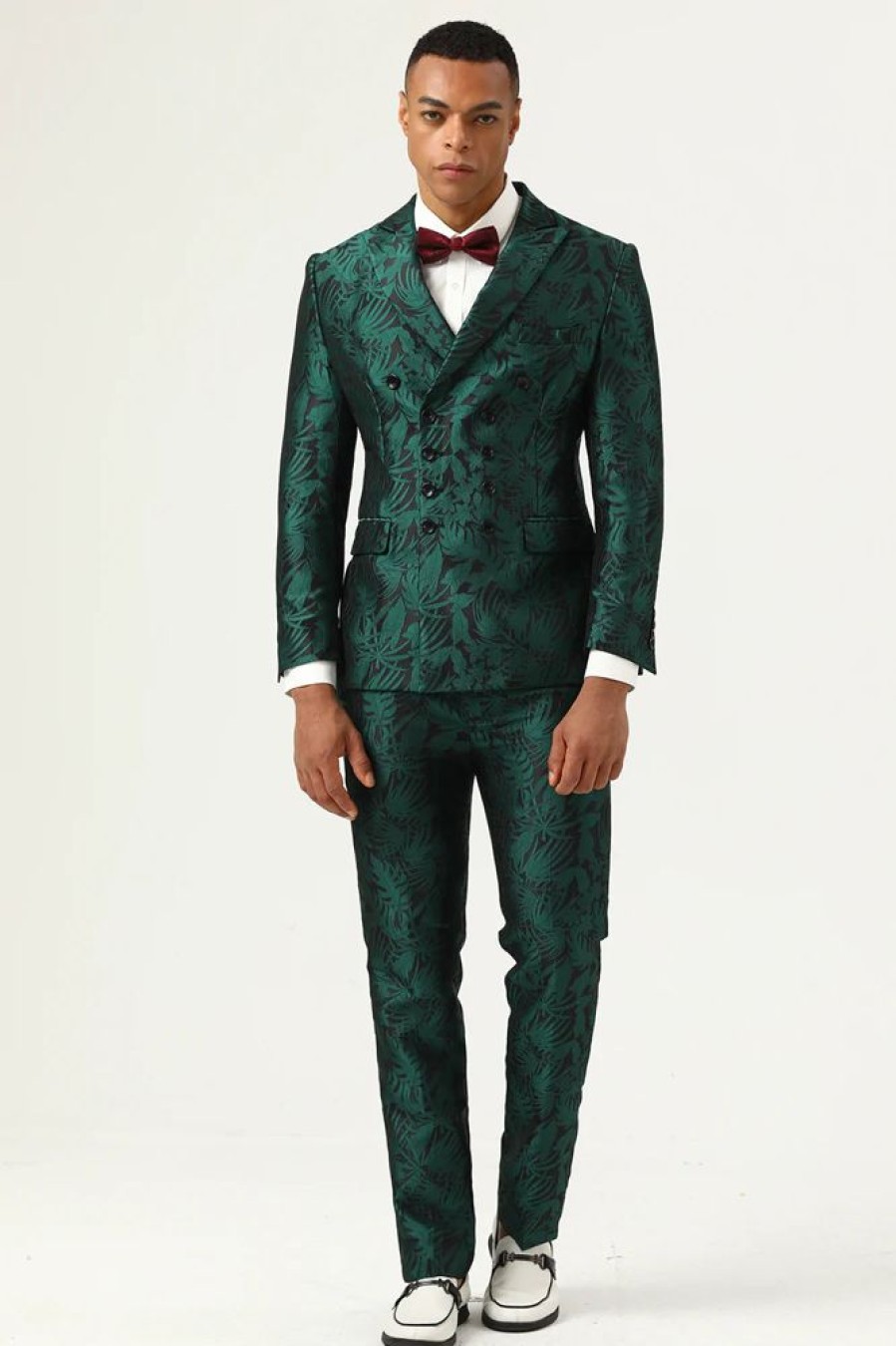 Homrain Green Jacquard Double Breasted 2 Piece Men'S Suits | Homecoming Suits