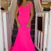 Homrain Hot Pink Satin Mermaid Prom Dress With Hollow-Out Back | Hot Pink Prom Dresses