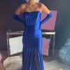 Homrain Corset Detachable Sleeves Mermaid Long Prom Dress With Slit(Gloves Are Not Included) | Blue Prom Dresses