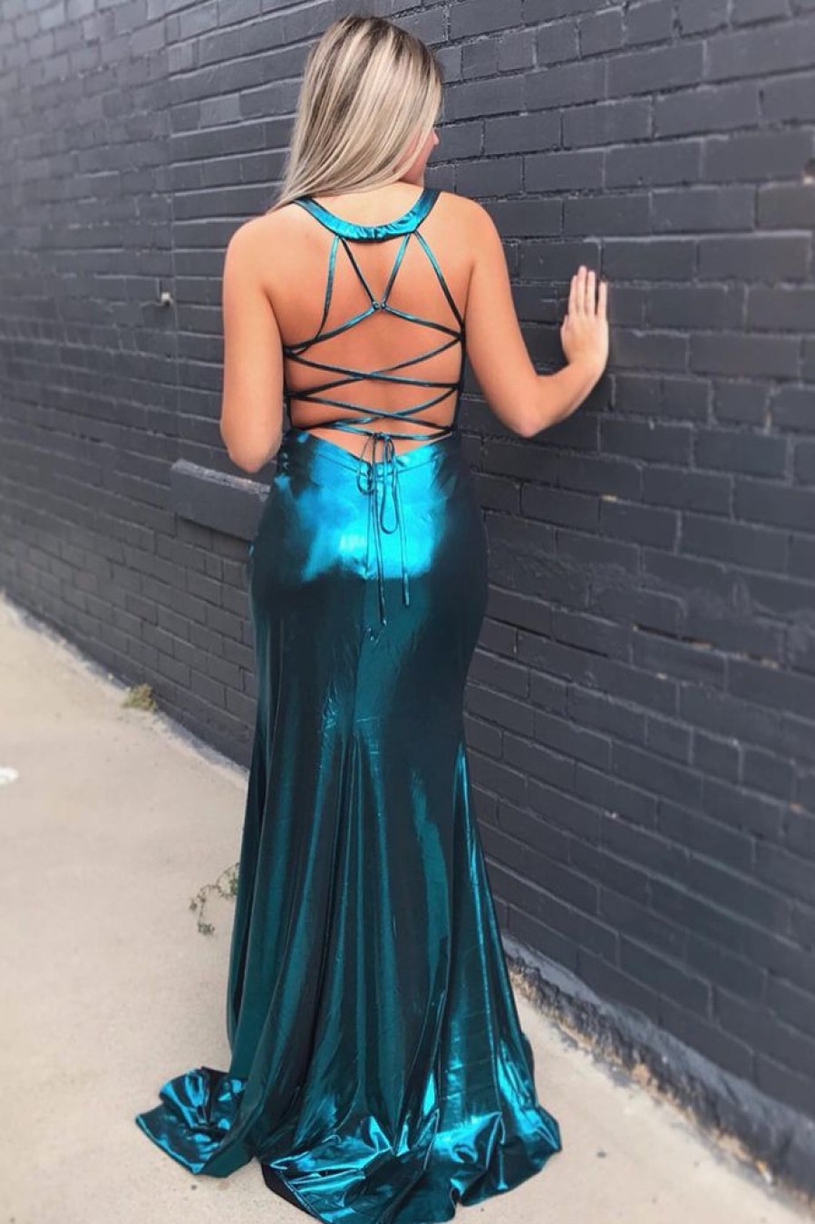 Homrain Long Prom Dress With Criss Cross Back | Blue Prom Dresses