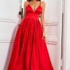 Homrain Spaghetti Straps A Line Prom Dress | Red Prom Dresses