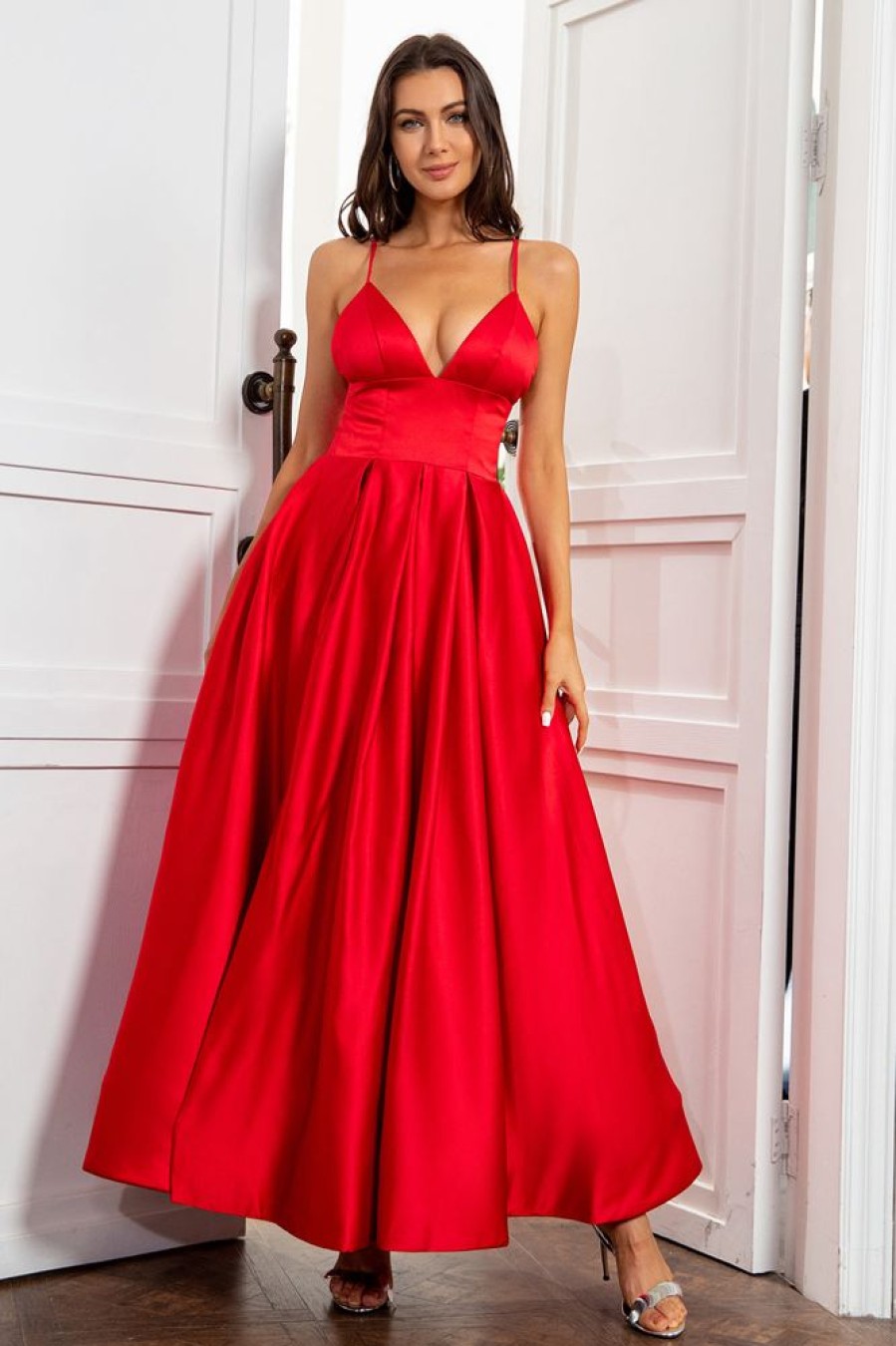 Homrain Spaghetti Straps A Line Prom Dress | Red Prom Dresses