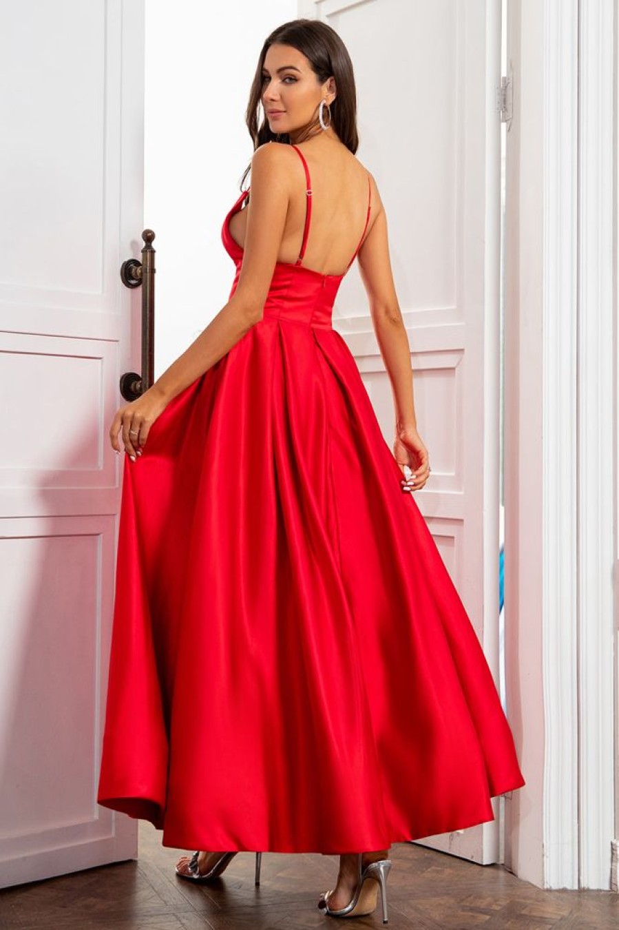 Homrain Spaghetti Straps A Line Prom Dress | Red Prom Dresses