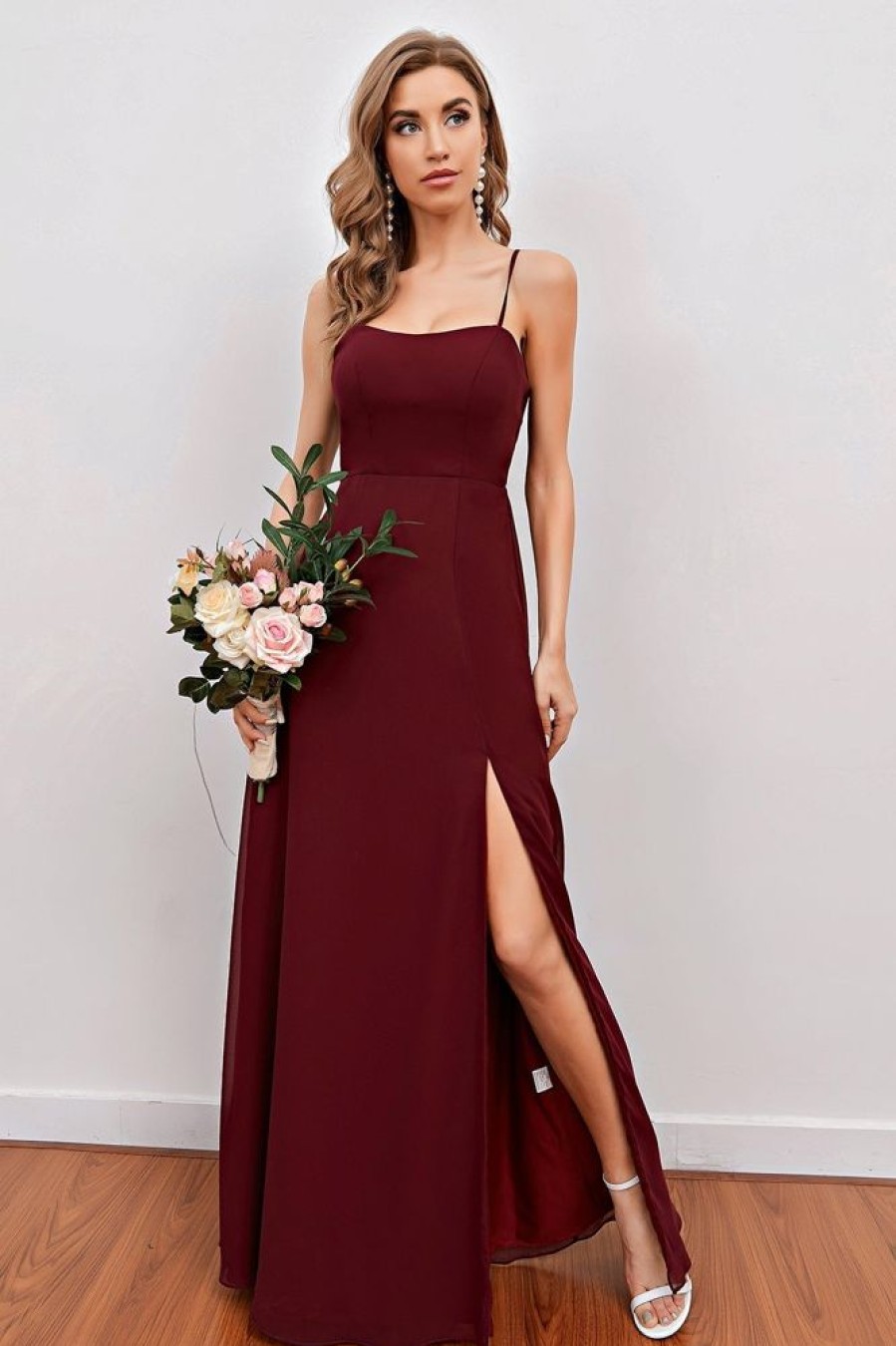 Homrain Spaghetti Straps Long Bridesmaid Dress With Split | Bridesmaid Dresses