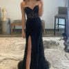 Homrain Corset Sweetheart Long Lace Mermaid Prom Dress With Slit | Black Prom Dresses