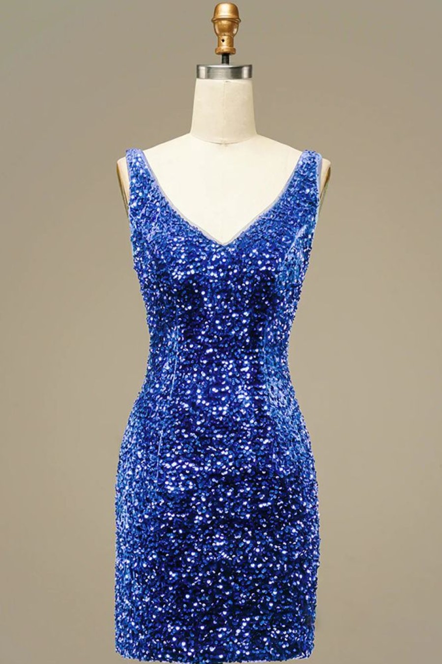 Homrain Sparkly V-Neck Open Back Sequins Tight Short Homecoming Dress | Blue Hoco Dresses