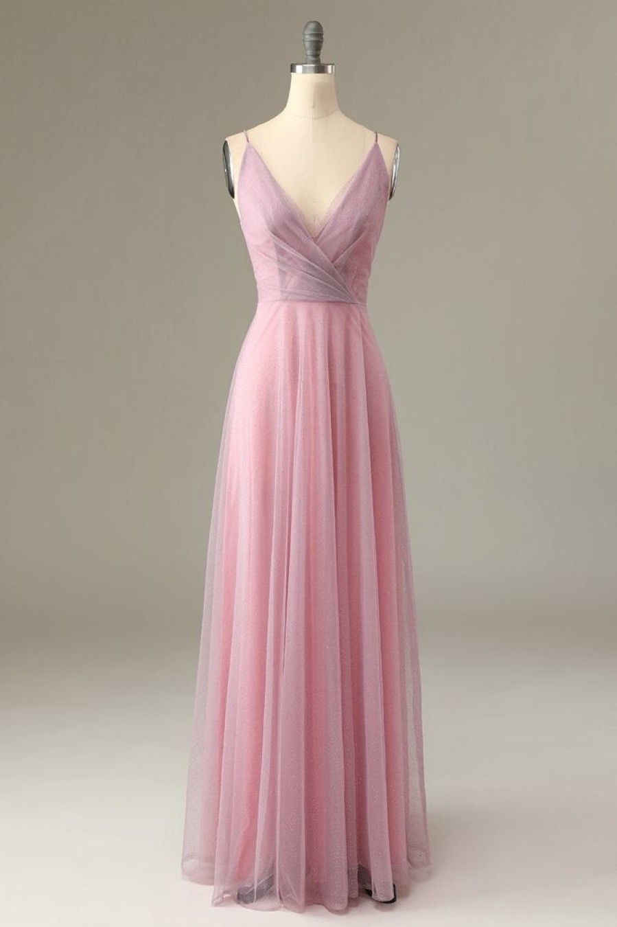 Homrain A Line Spaghetti Straps Bridesmaid Dress | Dusty Rose Bridesmaid Dress