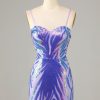 Homrain Spaghetti Straps Sequin Bodycon Homecoming Dress | Purple Hoco Dresses