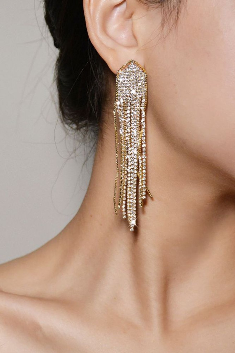 Homrain Rhinestones Long Tassel Earrings | Earrings