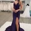 Homrain Simple Mermaid Spaghetti Straps Backless Long Prom Dress | Purple Prom Dresses