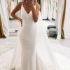 Homrain Simple White Watteau Train Boho Long Mermaid Wedding Dress | Beach Wedding Dresses