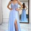 Homrain A Line Backless Long Prom Dress With Slit | Purple Prom Dresses