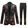 Homrain Black And Gold Jacquard Sequins Men'S 2 Piece Prom Suits | Men'S Suits & Tuxedos