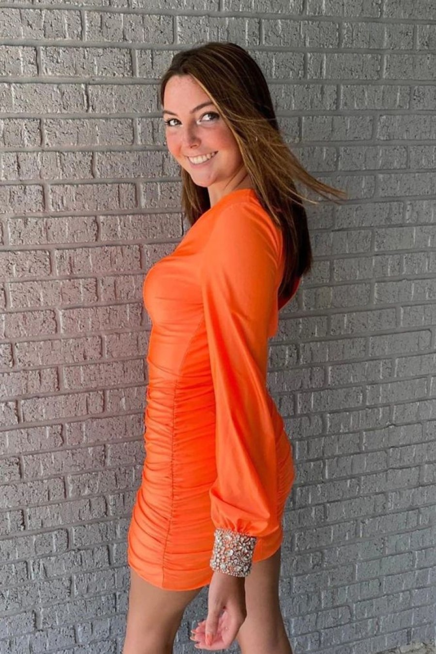 Homrain Ruched Tight Homecoming Dress | Orange Prom Dresses